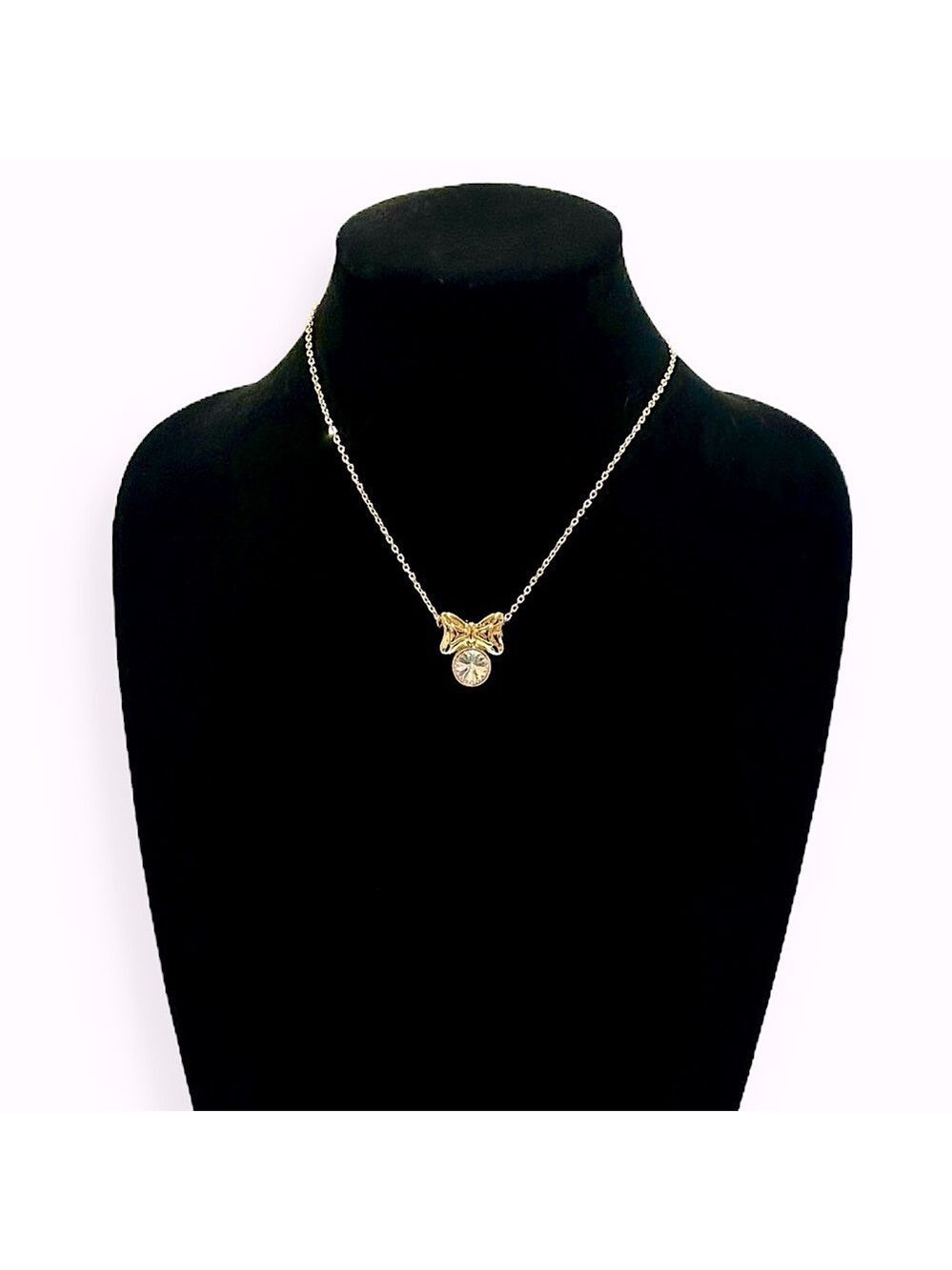 SWAROVSKI 🎀 Must-Have 🎀 Gold-Tone Bow Necklace w Crystal Pendant | NWOT - Picture 10 of 10